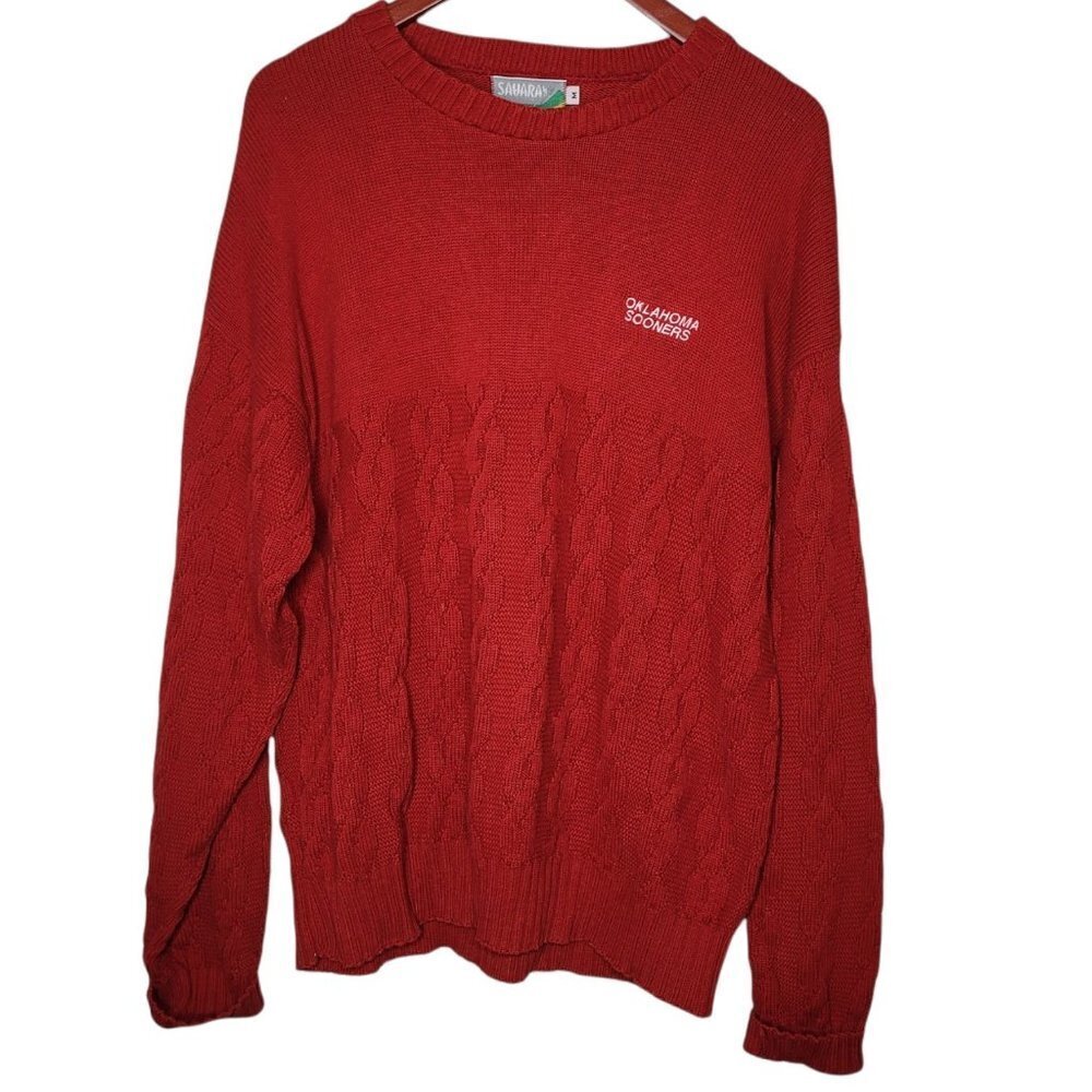 Sahara Red Cable knit sweater 100% Cotton Oklahoma Sooner embroidery Size medium